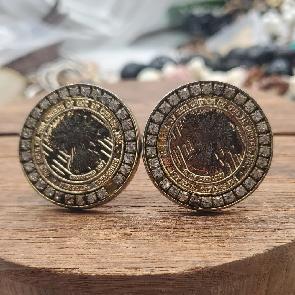 Gold tone Coin Cufflinks with‎ Crystal Accents Overflow